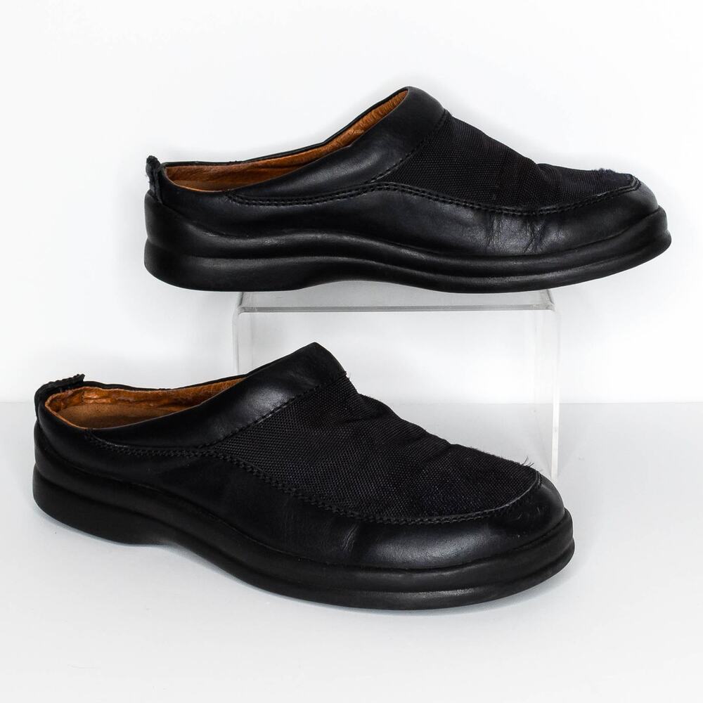 Finn Comfort Mule Leather Slide Minimalist Casual Clogs Germany Black Size 7.5